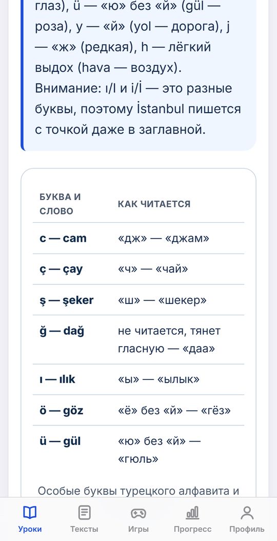 Урок: таблица особых букв турецкого алфавита